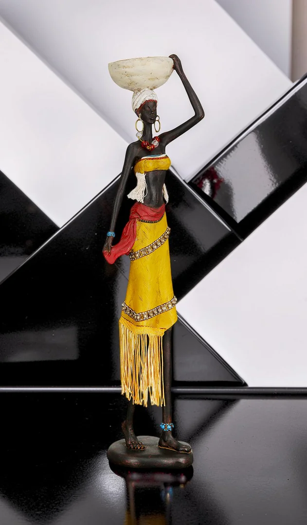 African Tribal Woman Statue with Bowl, Handmade Style Figurine Sculpture
