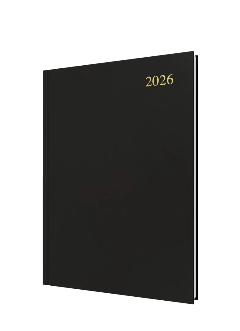 Essential 2026 A4 Day-to-Page Diary Planner – 12 Month Calendar, Hard Cover, Black