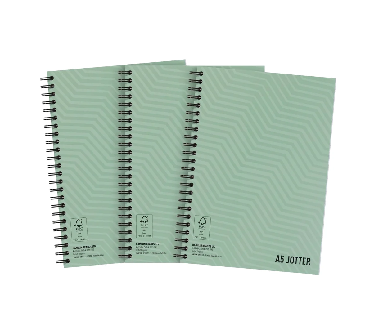 A5 Metallic Notebook, Wire bound, 8 mm Lined, Pack of 3 Notepads, Card Cover 
