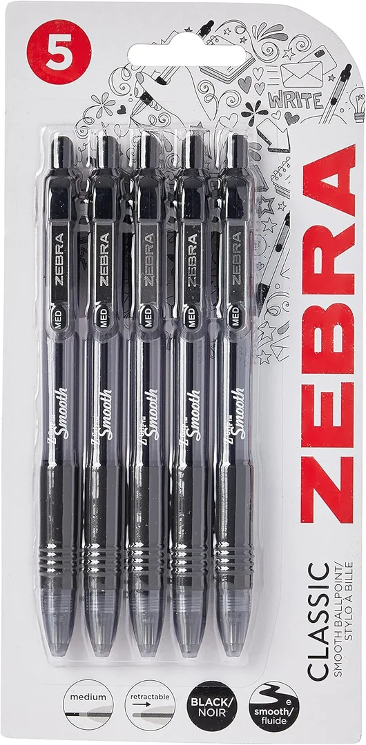 Zebra Z Grip Black Ballpoint Pens – Black Ink, Pack of 5