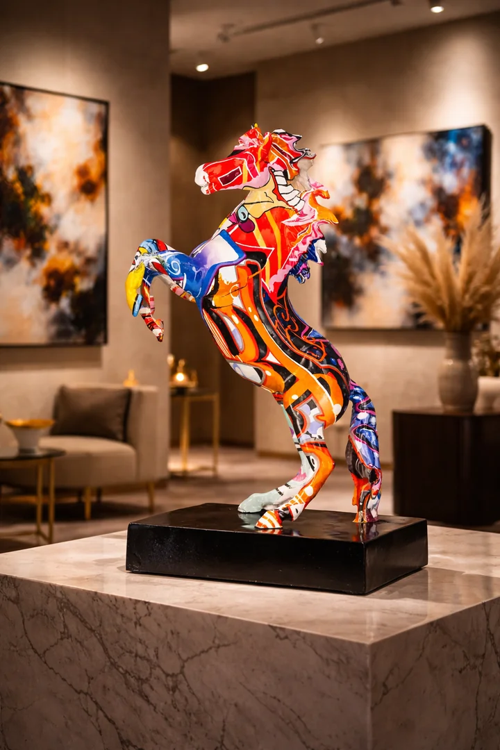 Modern Graffiti Horse Sculpture – Colourful Abstract Resin Art Figurine, 25 cm