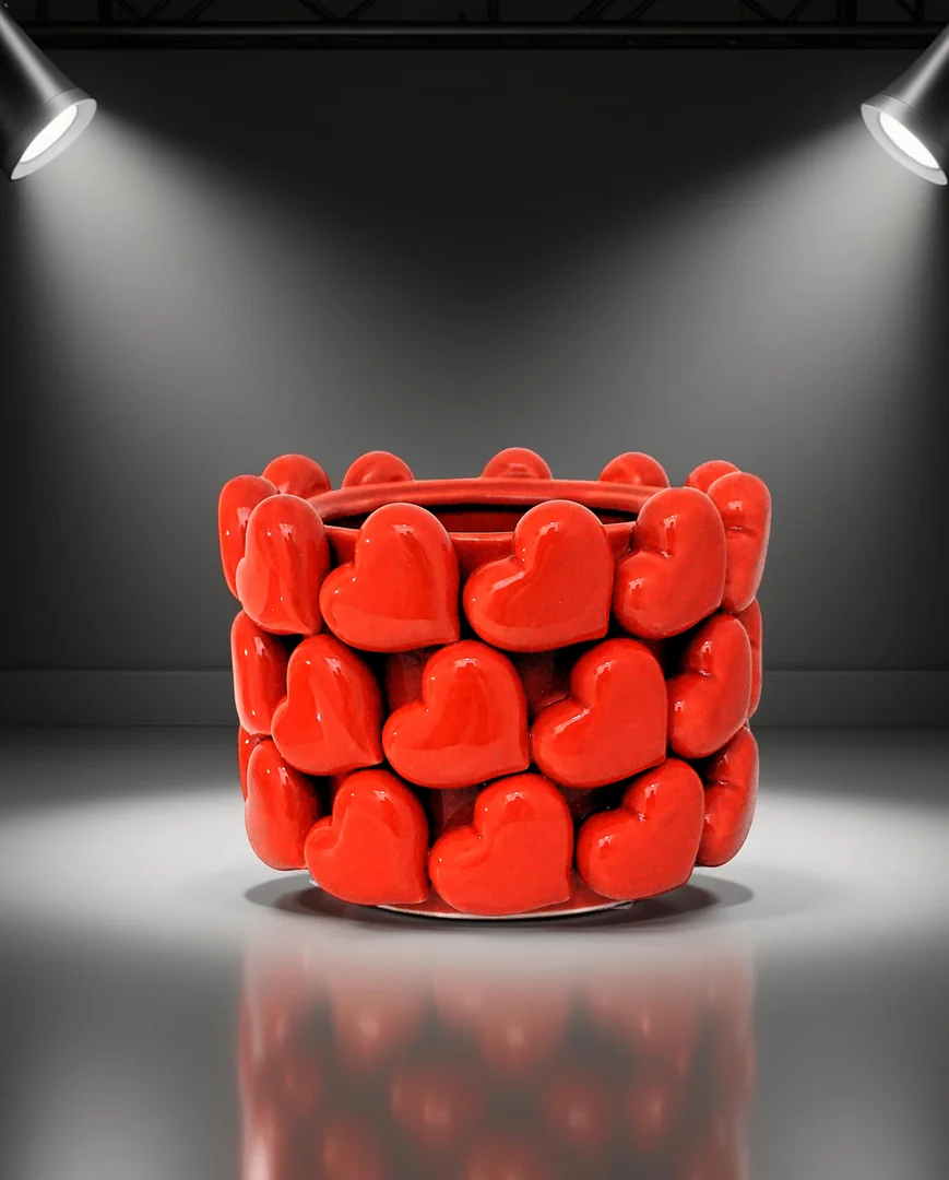 Red Ceramic Multi Heart Bowl/Vase  Love-Inspired Home Décor Accent