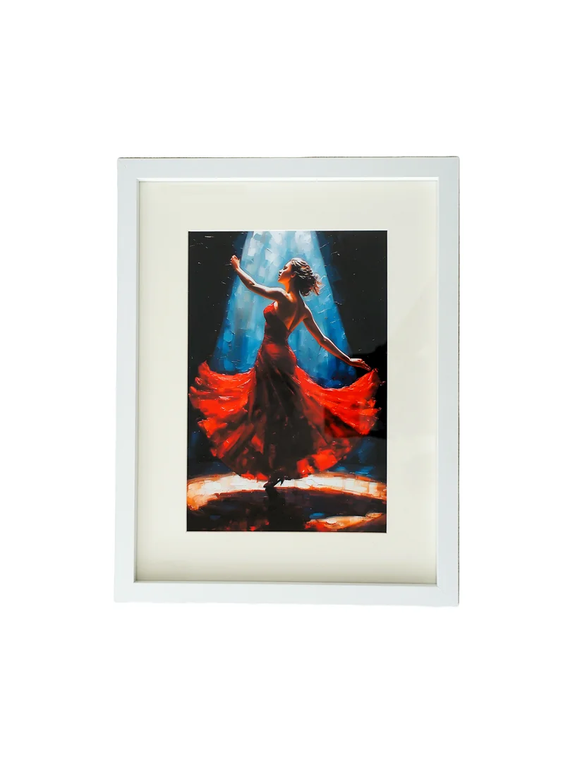 Framed Wall Art – Elegant Woman in Red Dress, Spanish Dance Painting, 43 x 33 cm