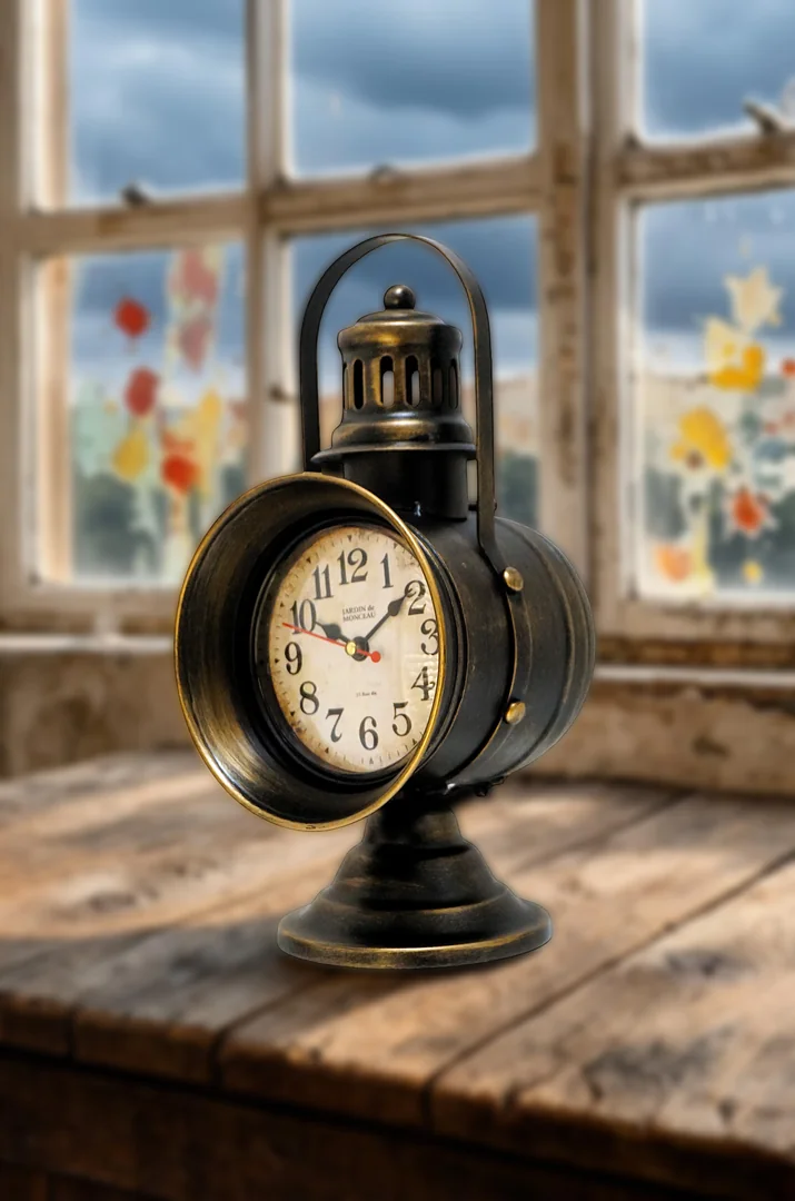 Vintage Lantern Table Clock – Antique Brass  Mantel Timepiece, 29 cm