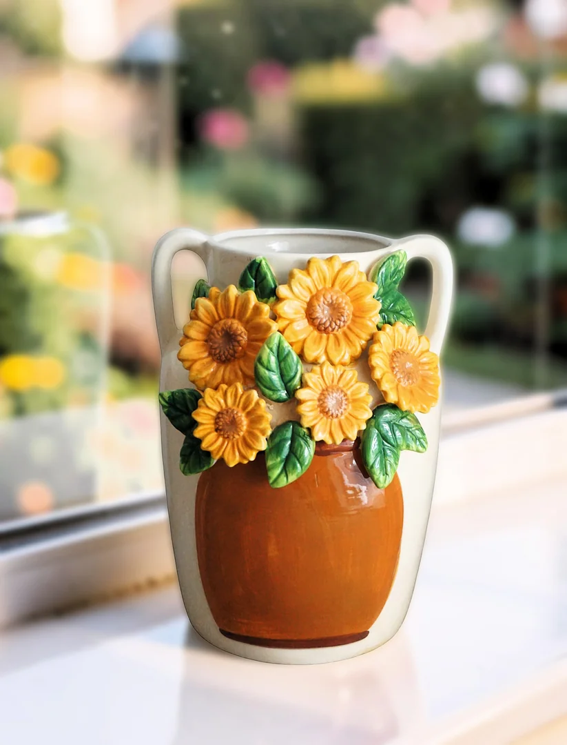 Sunflower Vase 26cm Ceramic Double Handle Decorative Flower Vase