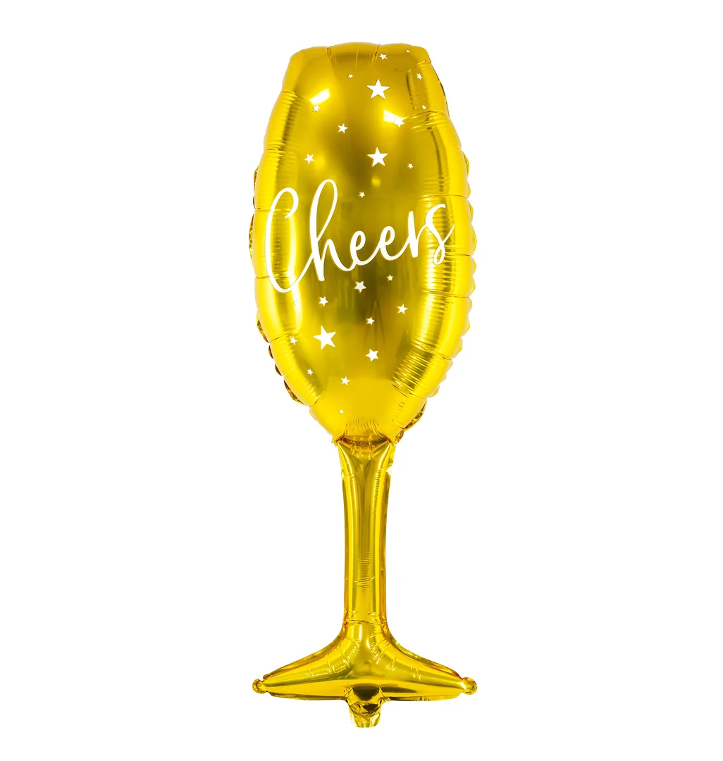 Gold Champagne Glass Balloon 28x80cm – 'Cheers' Party Decoration