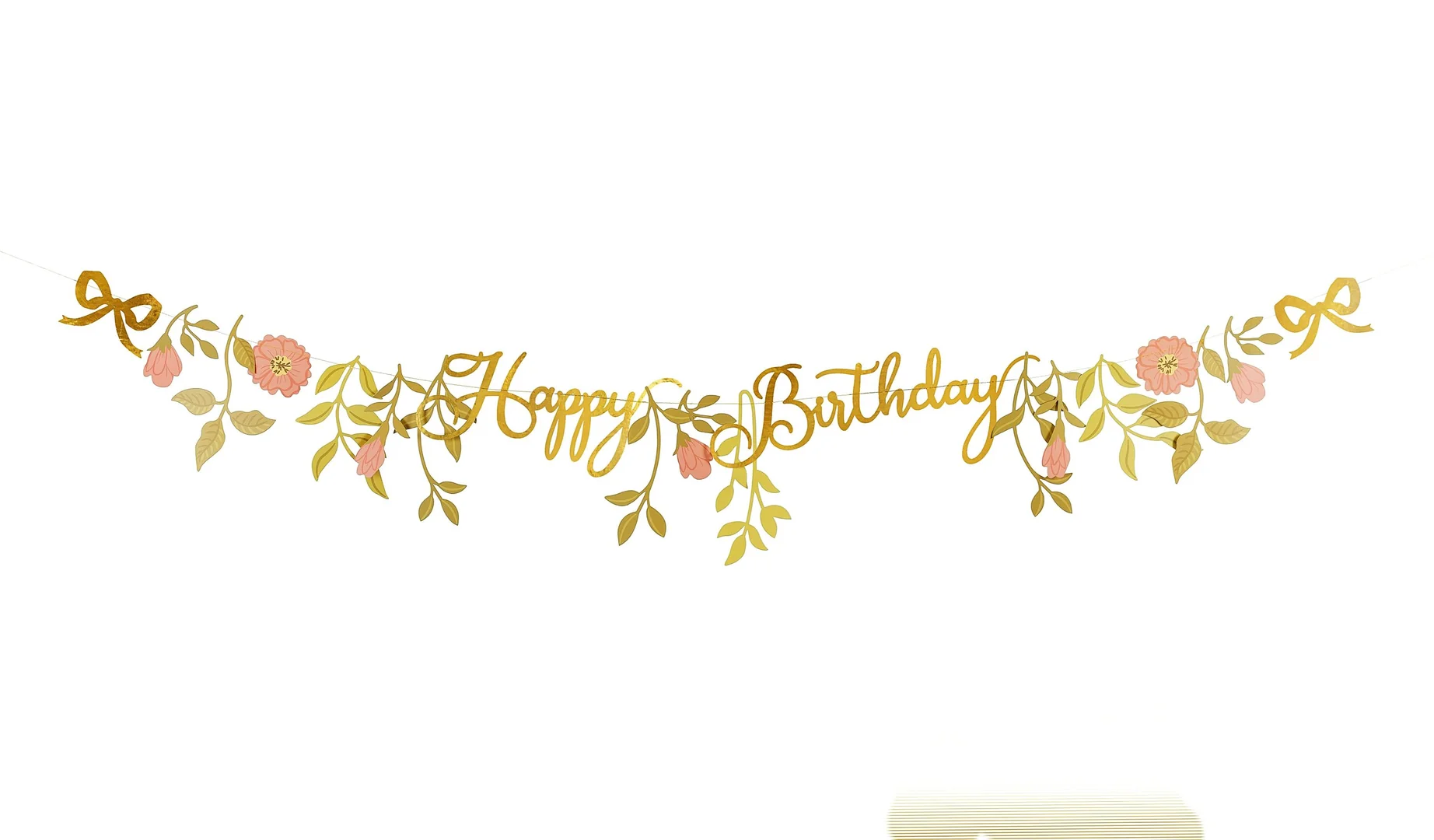 Floral Happy Birthday Banner with Gold String