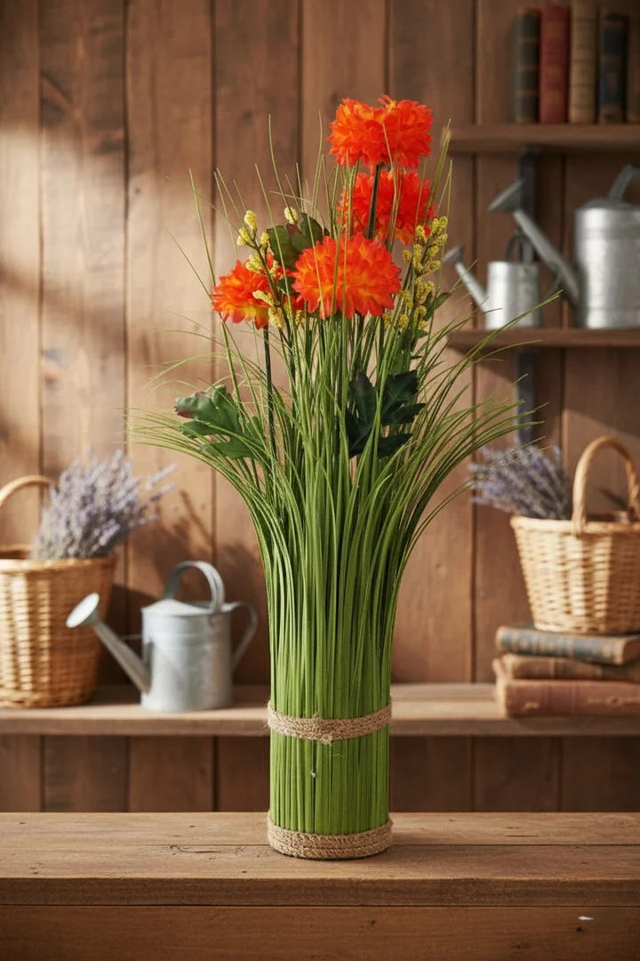 Artificial Orange Chrysanthemum Floral Bundle – 45 cm Faux Flower