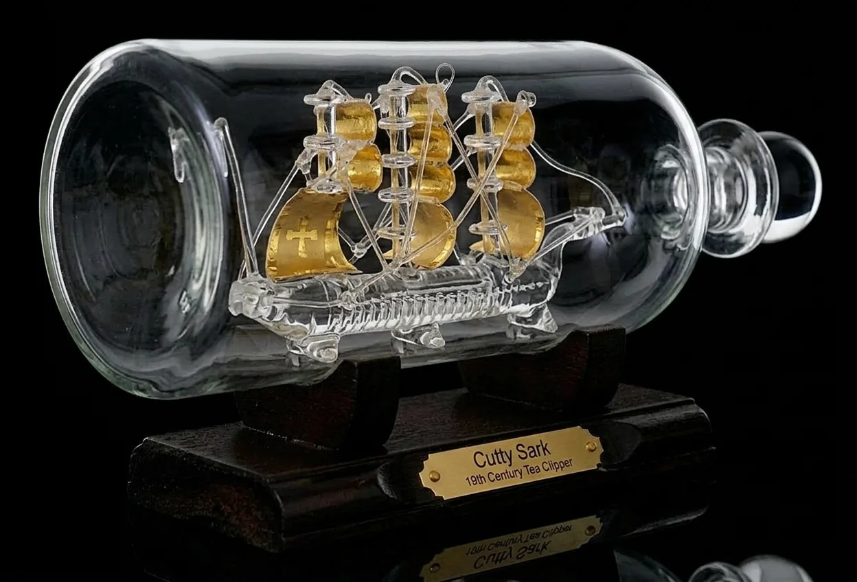 Cutty Sark Ship in a Bottle – Handcrafted Glass Sailing Ship Model , 25 cm