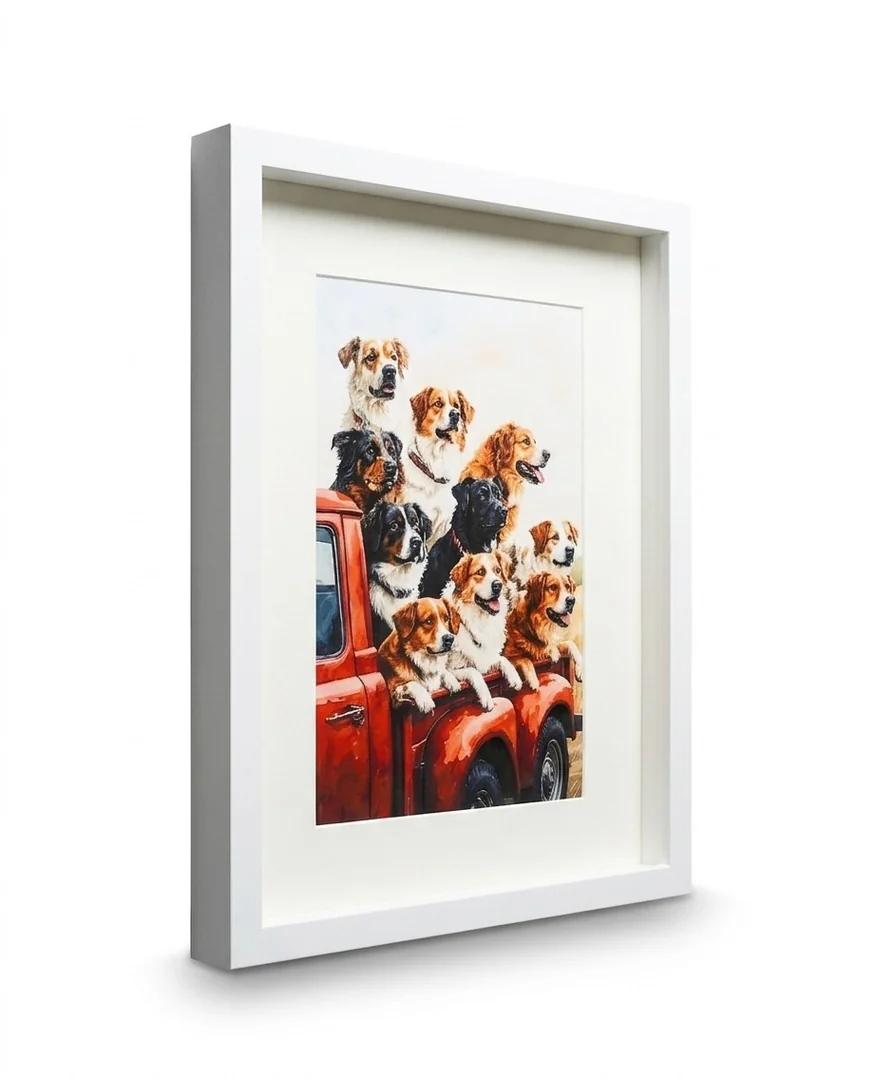 Vintage Red Truck with Dogs Wall Art – Framed Country Style Print, 43 x 33 cm