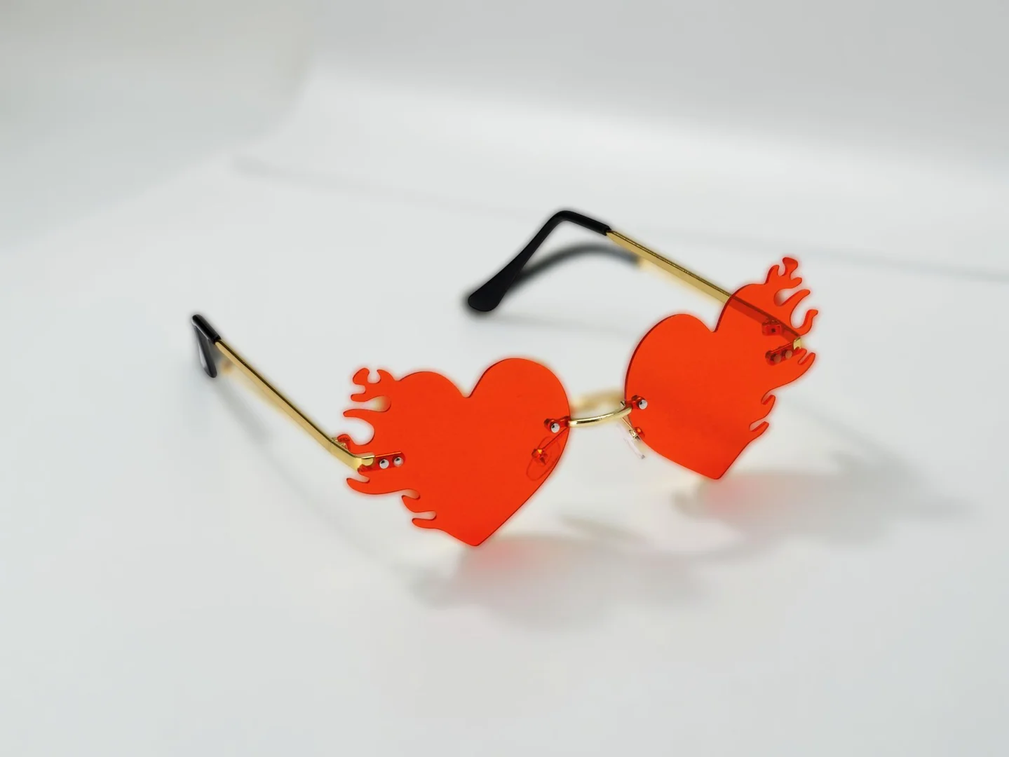 Heart-Shaped Flame Glasses – Red Rimless Funky Fire Sunglasses for Party