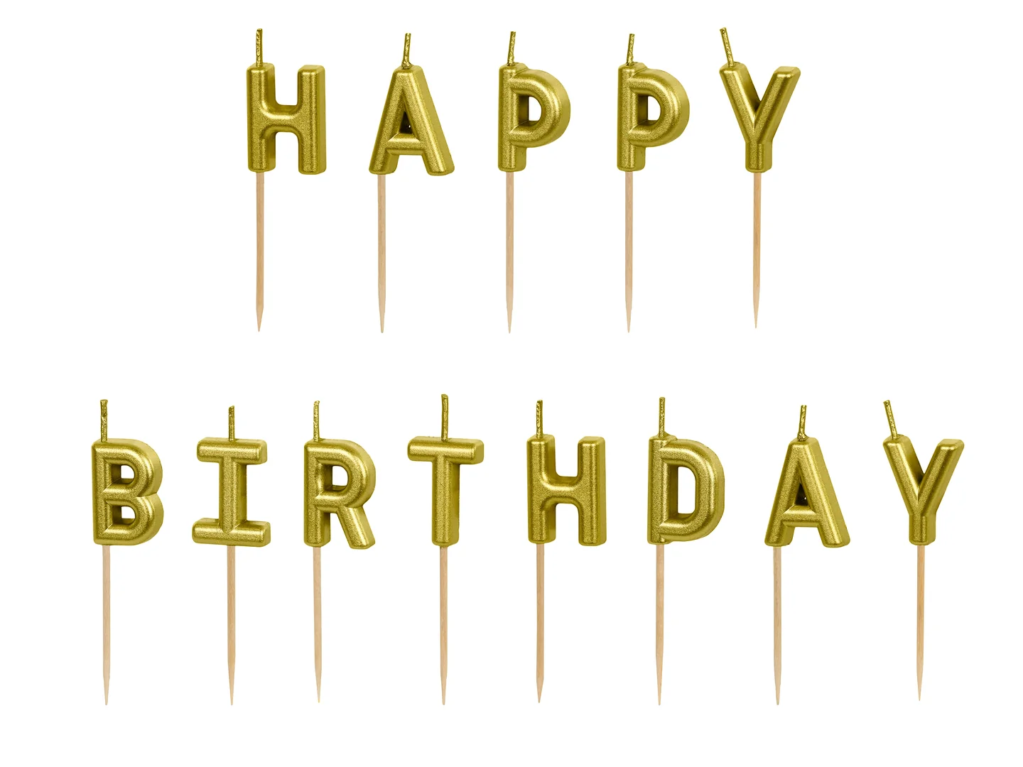 Gold 'Happy Birthday' Letter Candles – Metallic Cake Topper Set (13 pcs)