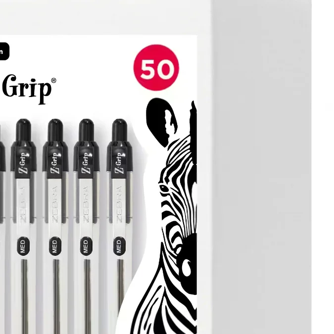 Zebra Z-Grip Ballpoint Pens – Black Ink,  Point, Non-Refillable, Pack of 50
