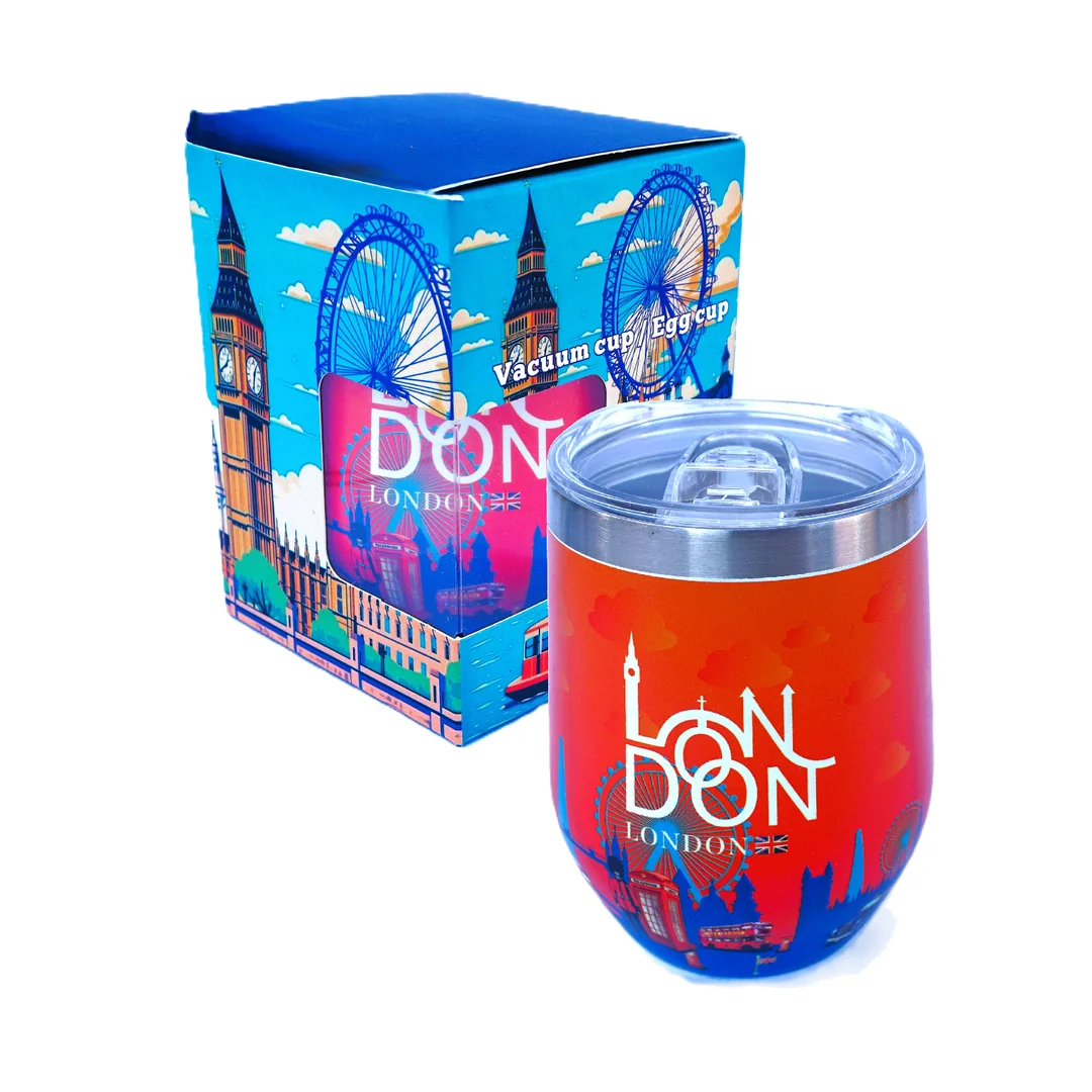 London Souvenir Insulated Travel Mug – Orange Stainless Steel Tumbler with Lid